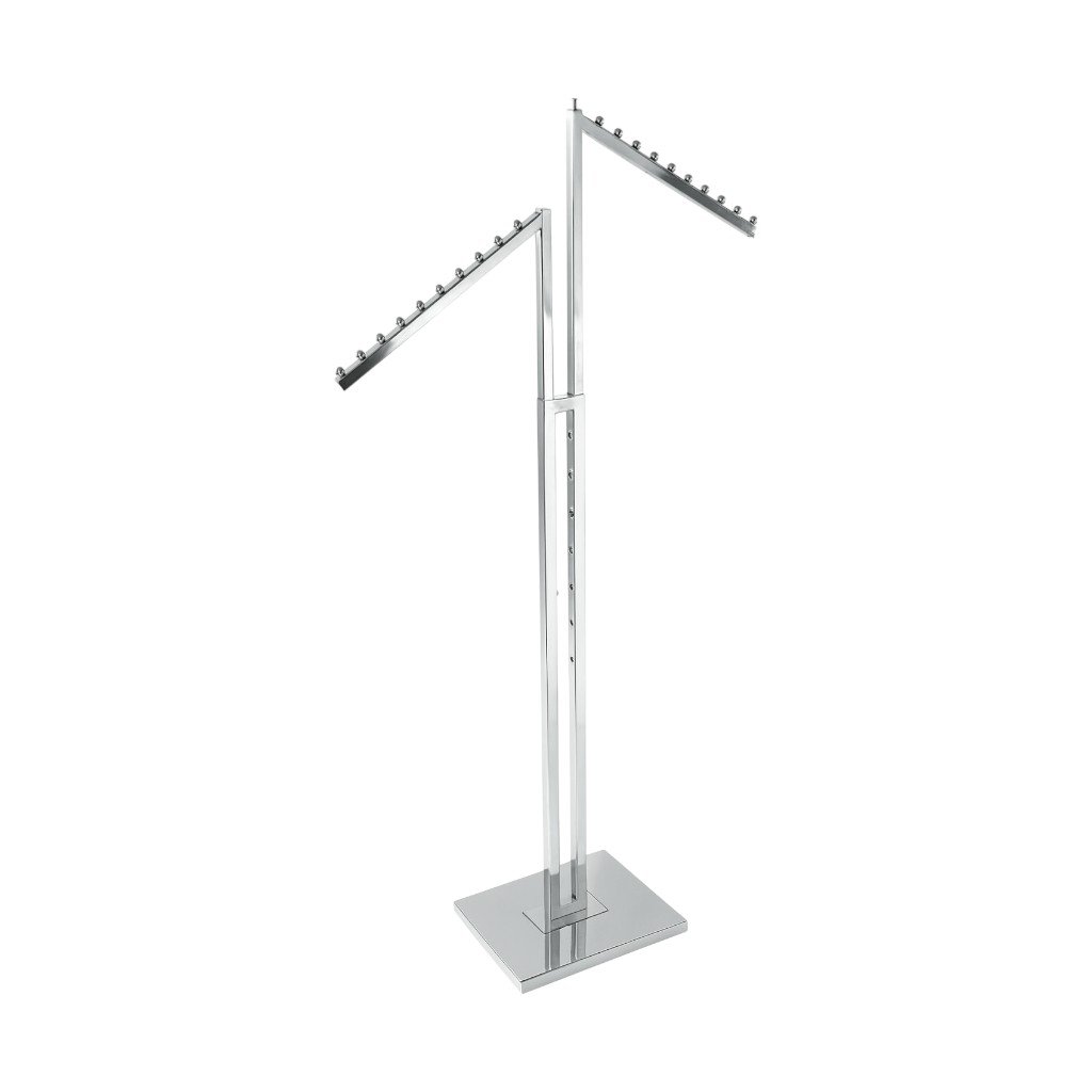 2 sloping arms clothes rail – chrome garment display stand for retail.