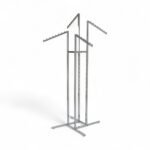 Display stand with 4 sloping arms clothes rail, each with ball-stops – adjustable height garment display for retail.