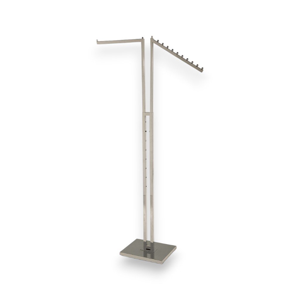 Chrome Adjustable 2 Arm Mixed Rail Clothes Display Stand