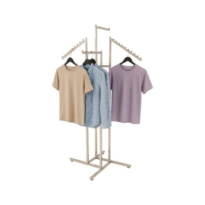 Chrome Display Stand - 2 Straight & 2 Sloping Arms Clothes Rail