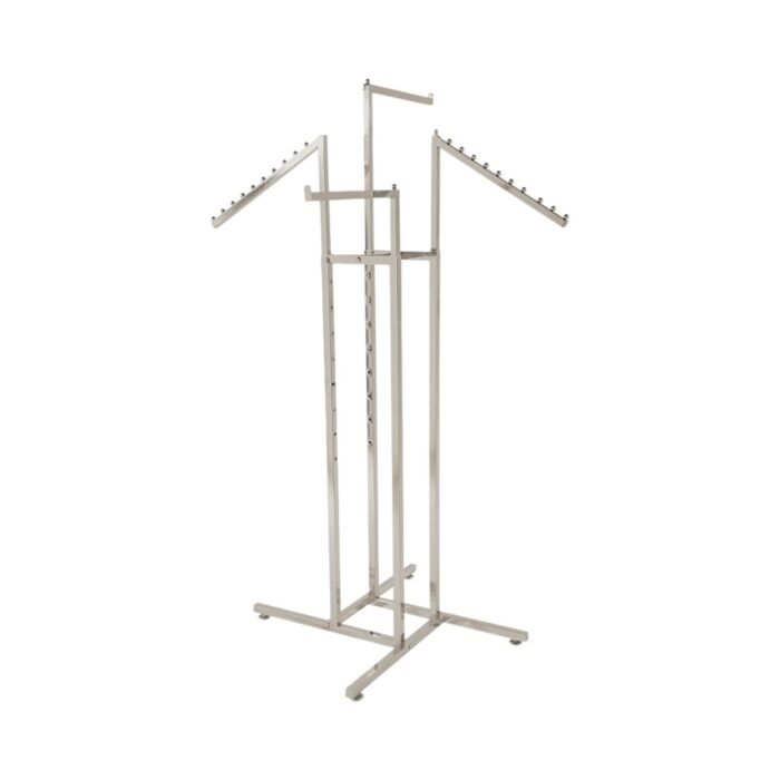 Chrome Display Stand - 2 Straight and 2 Sloping Arms Clothes Rail