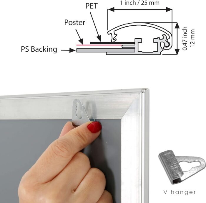 A0 Silver Poster Snap Frame 25mm Mitred Frame With Wall Fixings