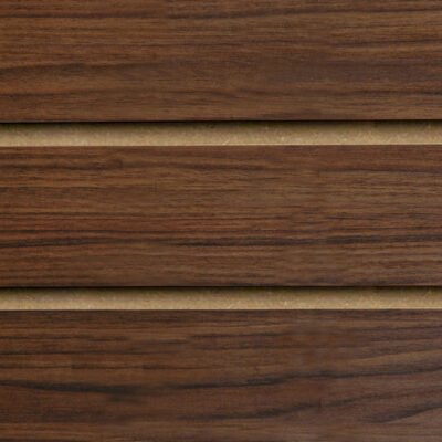 Walnut Slatwall Board Panels 18mm MDF with 100mm centres for retail displays