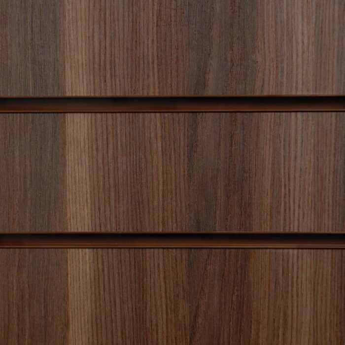 Dark ash slatwall board panel 18mm MDF with 100mm centres for retail displays