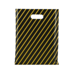 Medium Black & Gold Stripe plastic carrier bags – bulk carrier bags for retail and events