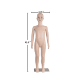 Adjustable Realistic children mannequin in flesh tone, 87cm tall, with a stable plastic base for retail clothing displays.