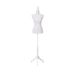 White female tailors dummy size 6-8 with pinnable torso, adjustable pole, and white plastic base, ideal for sewing and garment display.