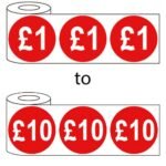500 x 45mm red price self adhesive stickers £55 in roll packaging