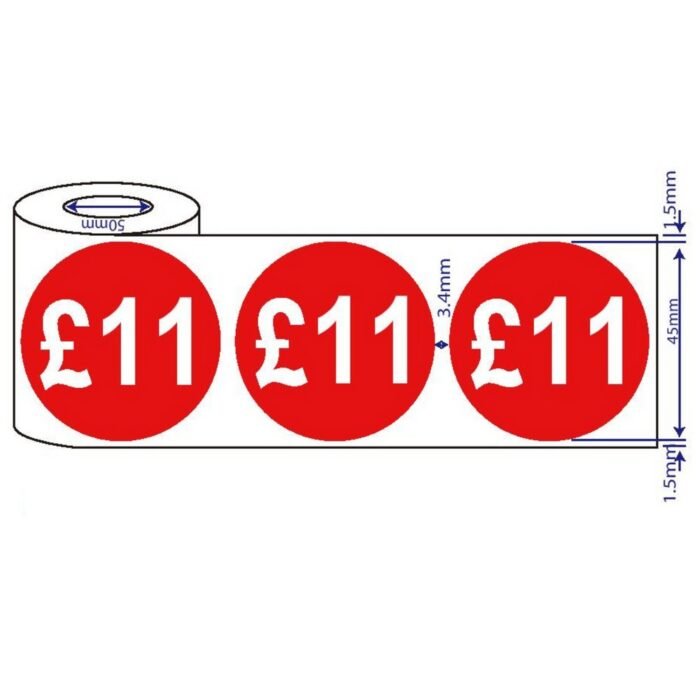 500 x 45mm red price self adhesive stickers £11 in roll packaging