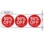 Assorted 500 x 45mm red price self adhesive stickers 50% Off Marked Price for retail promotions and discounts