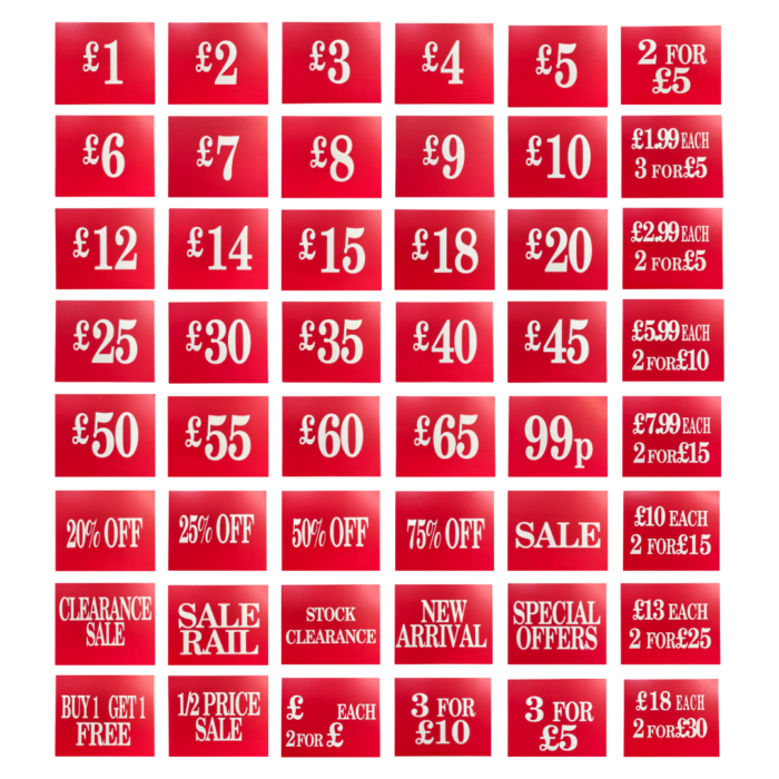 Price Card Double Sided Red & White - 305mm x 254mm