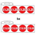 1000 x 25mm red price self adhesive stickers £1-£30 in roll packaging