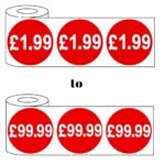 500 x 45mm red price self adhesive stickers £1.99 - £99.99 in roll packaging