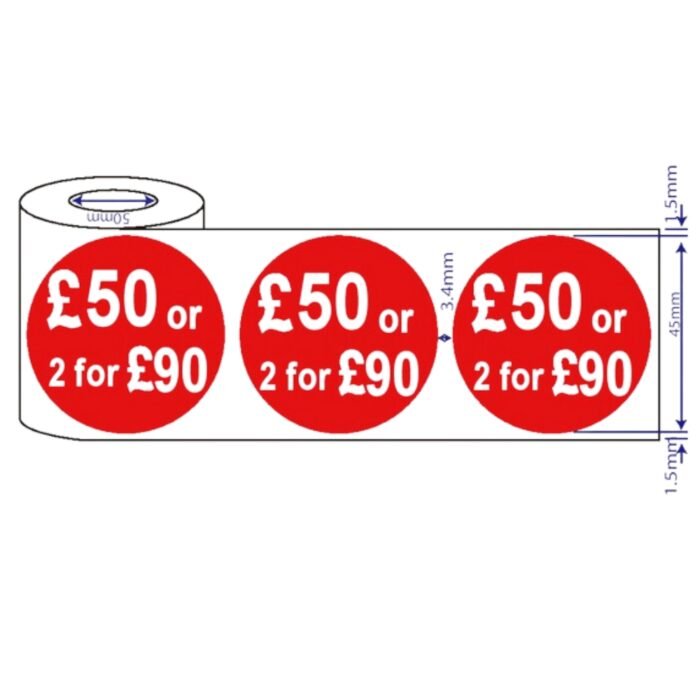 500 x 45mm red price self adhesive stickers £50 2 For £90