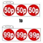 500 x 45mm red price self adhesive stickers 50P-99P in roll packaging