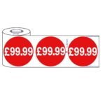 500 x 45mm red price self adhesive stickers £99.99 in roll packaging