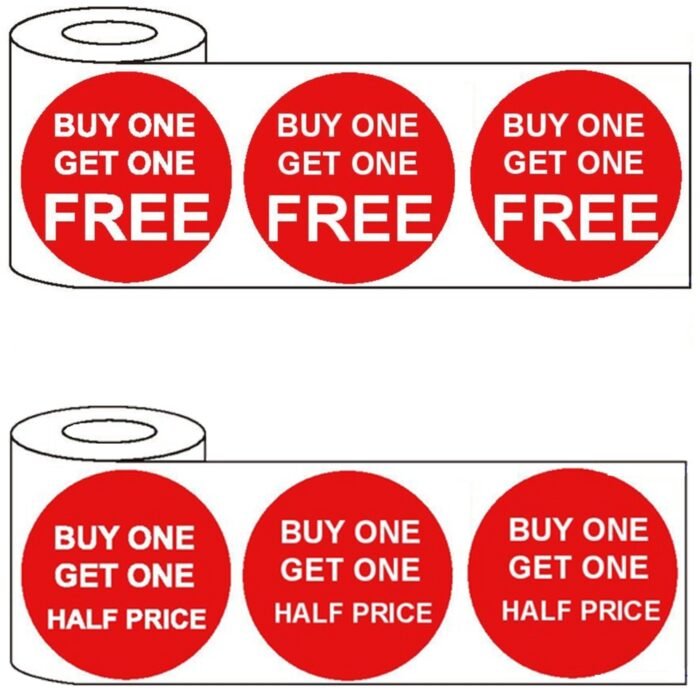 500 x 45mm red price self adhesive stickers Buy One Get One Free/Half Price