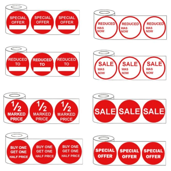 500 x 45mm Red Price Self Adhesive Stickers mixed