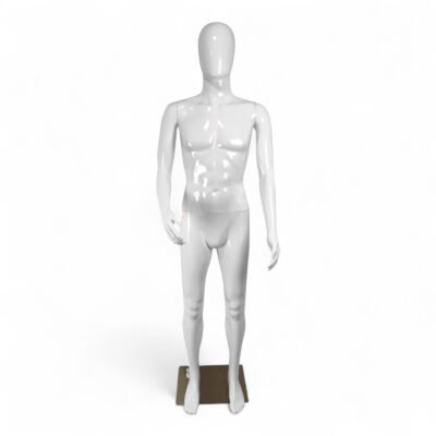 Male Plastic Display Egg Head Mannequin – White Gloss