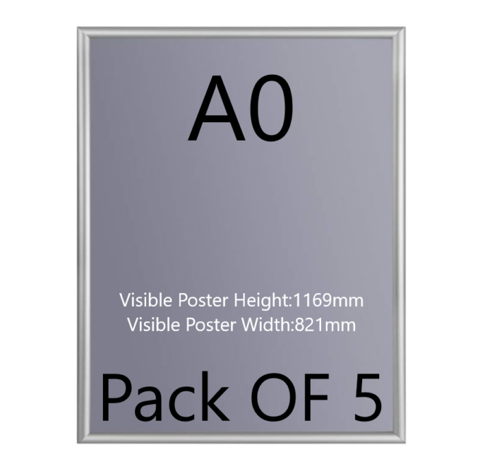 Pack of 5 A1 Black Poster Snap Frame 25mm Mitred Frame With Wall Fixings A0 Silver Snap Frame