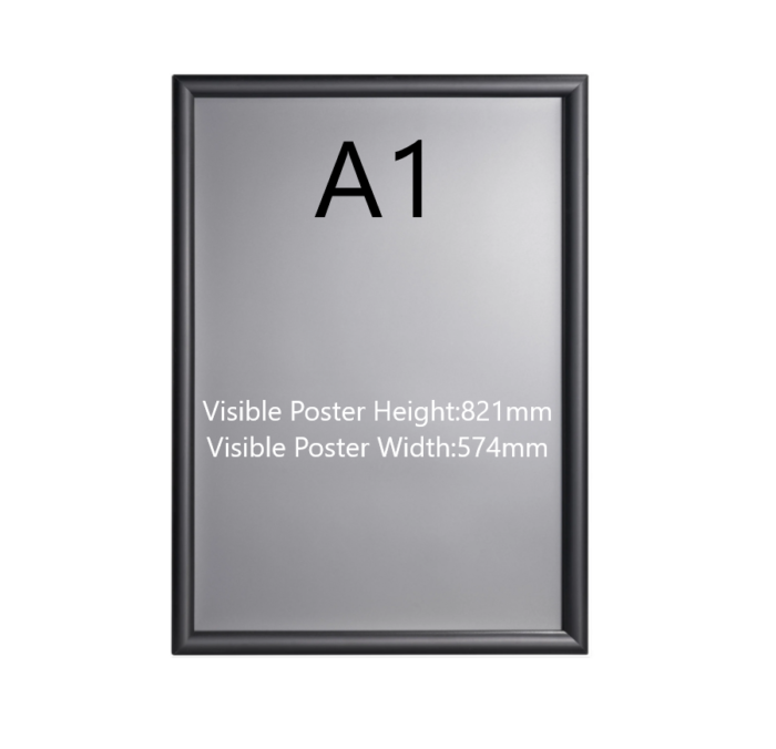 A1 Black Poster Snap Frame 25mm Mitred Frame With Wall Fixings