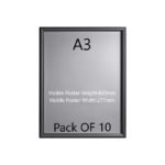 Pack of 10 A3 Black Poster Snap Frame 25mm Mitred Frame With Wall Fixings