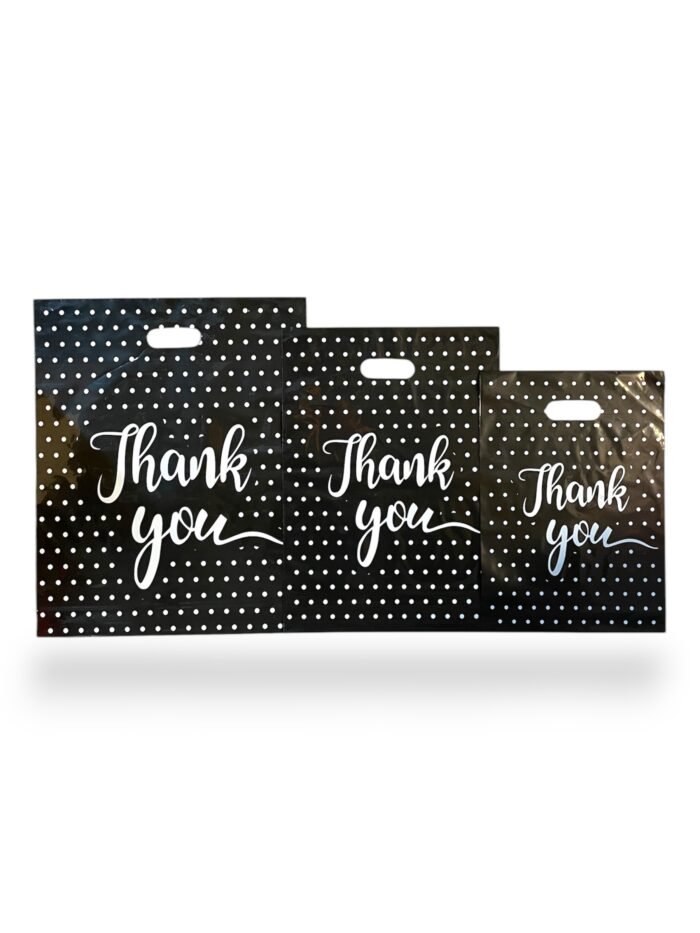 Premium Black Thank you Plastic Carrier Bags