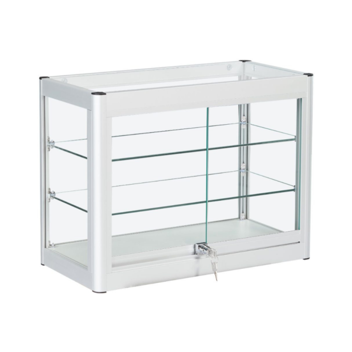 Lockable Glass Display Cabinet – Silver Aluminium Countertop
