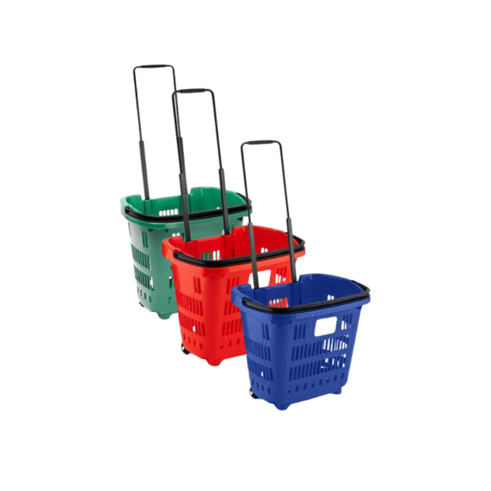 34L Plastic Shopping Trolley Basket with Wheels and Handle