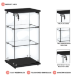 Frameless Black Lockable Glass Display Cabinet – 2 Shelves