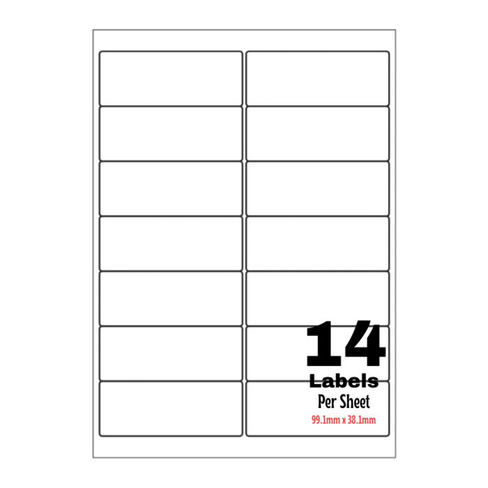 White Address Printer Labels - 14 Label per Sheet - 99.1mm x 38.1mm A4 White Labels 14/Sheet