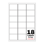 White Address Printer Labels - 18 Label per Sheet - 63.5mm x 46.6mm A4 White Labels 18/Sheet