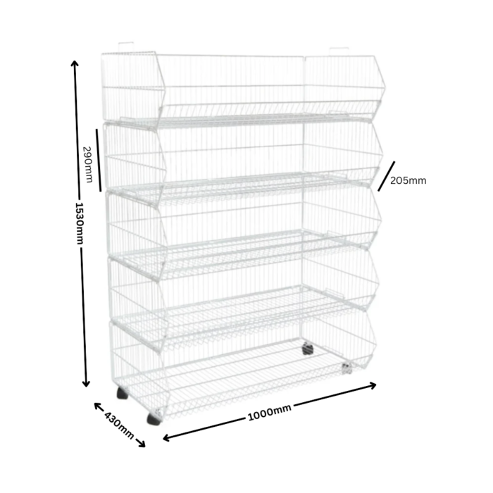 5-tier-steel-stacking basket-with-wheels white-matt
