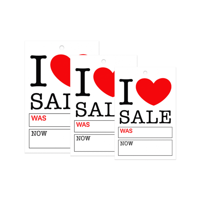 Red I Love Sale Was and Now Hanger Tickets