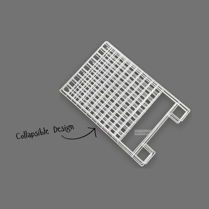 Square collapsible white dump bin with wire construction