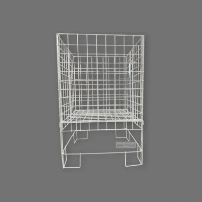 Square collapsible white dump bin with wire construction