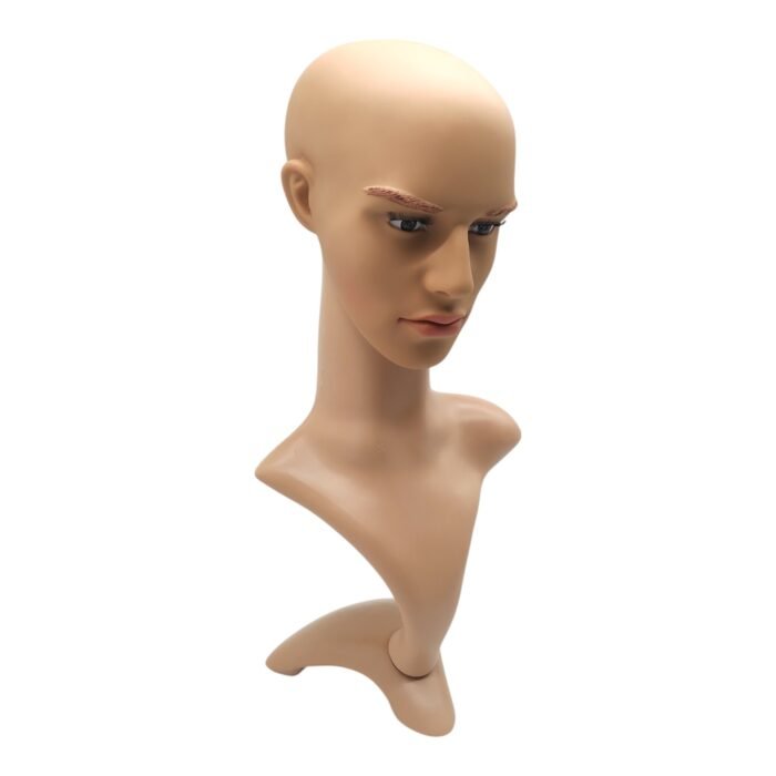 Skintone Male display head with realistic facial features and shoulder base, ideal for wigs, hats, and jewelry display
