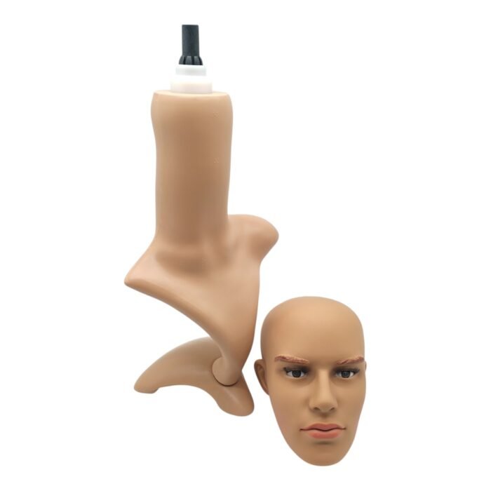 Skintone Male display head with realistic facial features and shoulder base, ideal for wigs, hats, and jewelry display