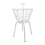 Round dump bin with white wire frame, collapsible design, and central ticket holder for retail display.