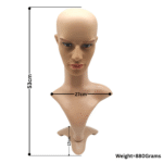 Skintone Male display head with realistic facial features and shoulder base, ideal for wigs, hats, and jewelry display