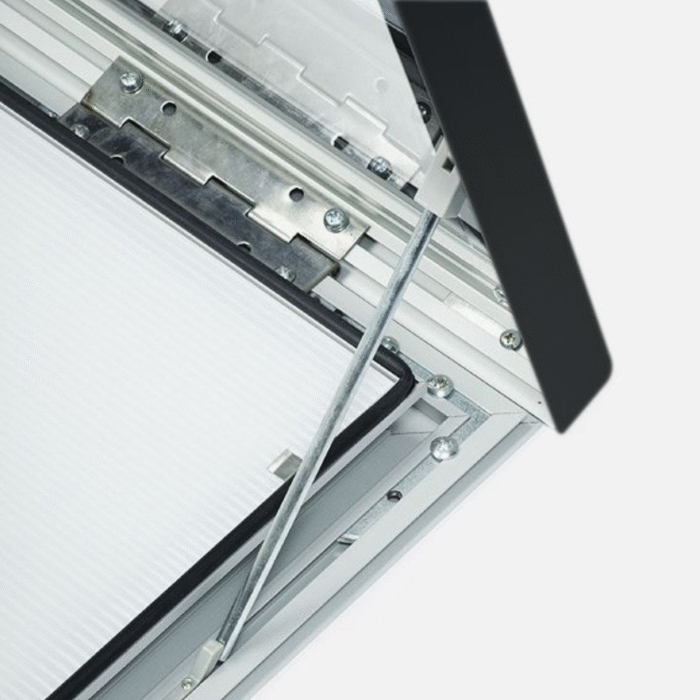 Lockable poster case with 45mm aluminium frame profile and wall fixings