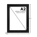 Size of A2 lockable poster case with 45mm aluminium frame profile