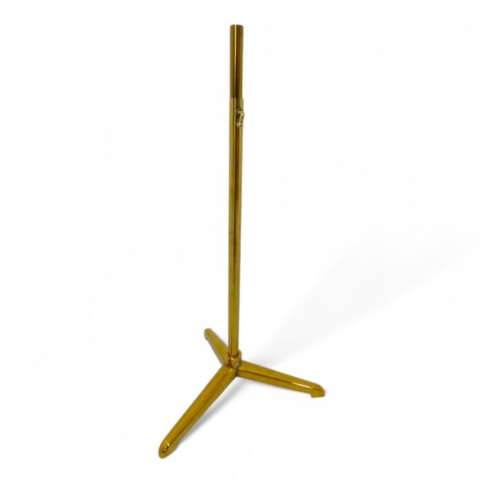 Articulated armed female tailors dummy with gold stand and wooden arms