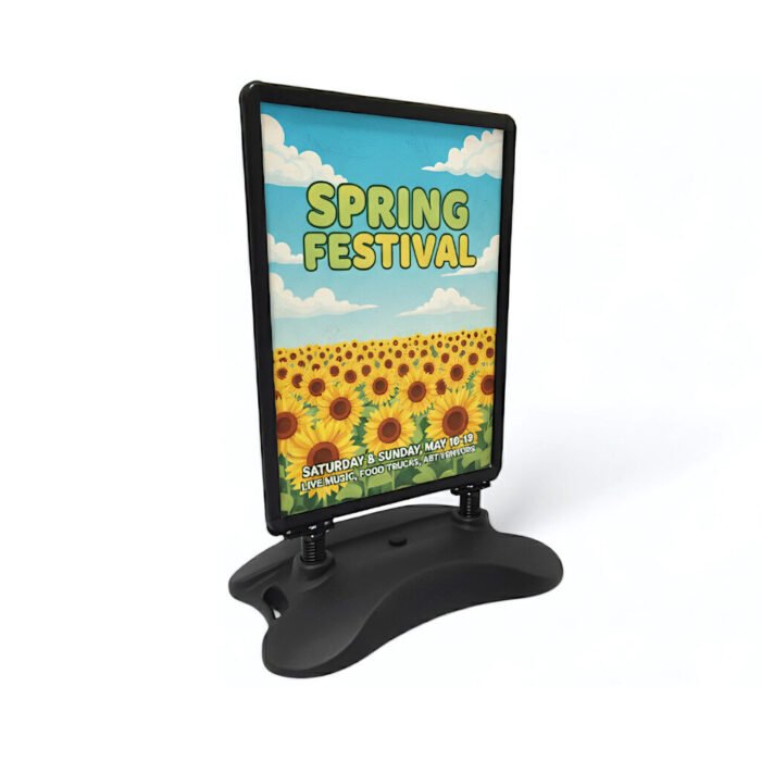 A1 black wind resistant pavement sign heavy duty water base with double sided poster display