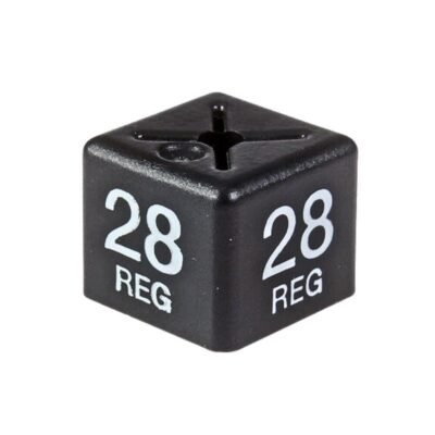 '28 Reg' Menswear size cubes - White on Black (Pack 50)