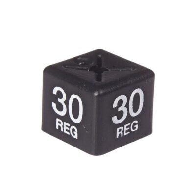 '30 Reg' Menswear size cubes - White on Black (Pack 50)