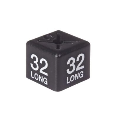 '32 Long' Menswear size cubes - White on Black (Pack 50)