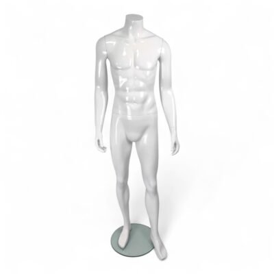 Male Fiberglass Headless Display Mannequin – White Glossy
